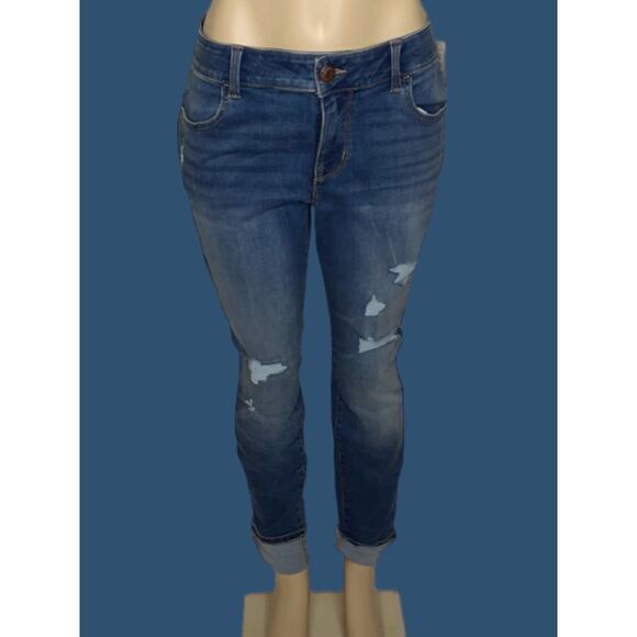 NEW MAURICE'S TALL Jeans Plus Size 14W‎ LONG Curvy Ripped Destressed Medium Wash - Picture 2 of 6